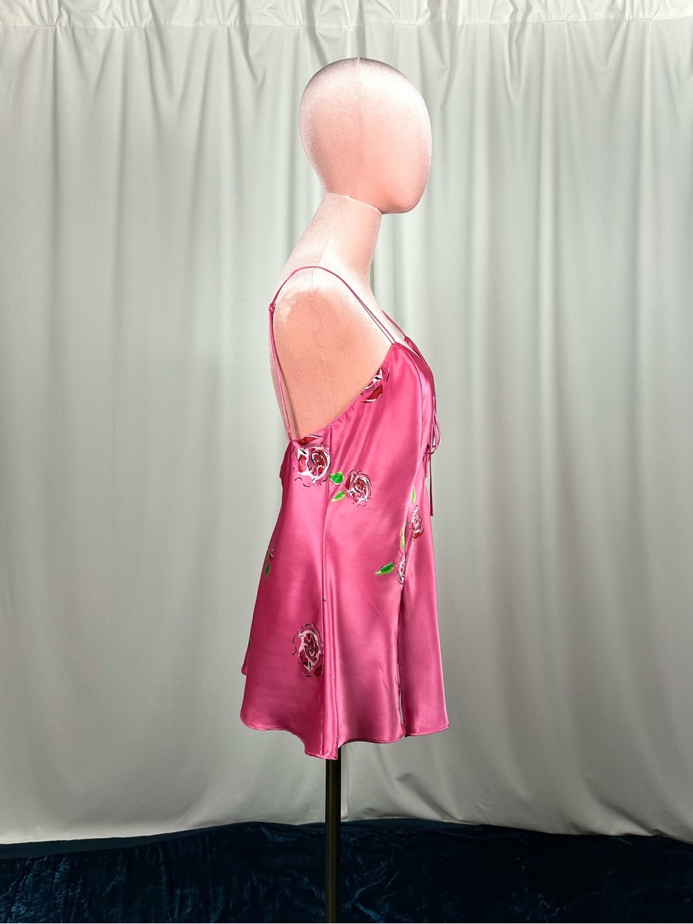Vintage La Senza Pink Satin Rose Lace Up Babydoll Camisole Y2K Medium - Picture 4 of 16